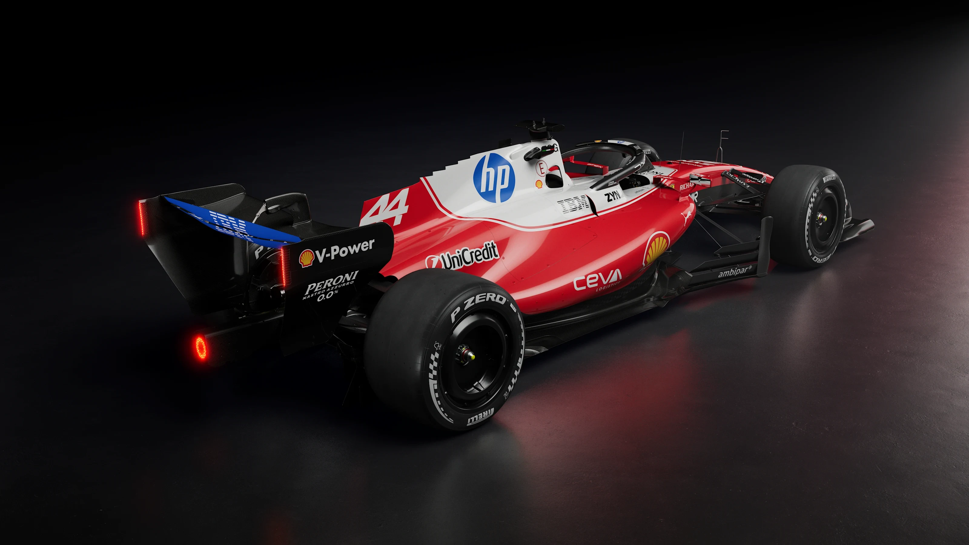Ferrari SF-26 Formula 1 car, rear three-quarter studio view in red and white